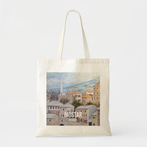 Mostar Bosnia _ Acrylic Townscape Painting Tote Bag