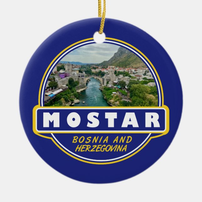 Mostar Bosnia and Herzegovina Travel Art Emblem Ceramic Ornament (Front)