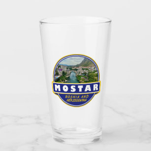 Mostar Bosnia and Herzegovina Travel Art Emblem Glass