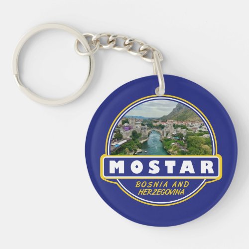 Mostar Bosnia and Herzegovina Travel Art Emblem Keychain