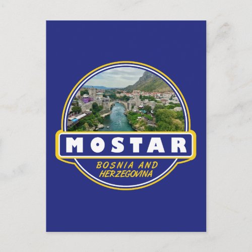Mostar Bosnia and Herzegovina Travel Art Emblem Postcard