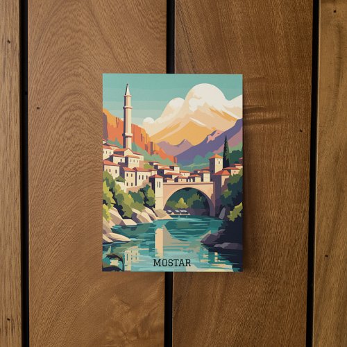 Mostar Bosnia Herzegovina Retro Vintage Travel Postcard