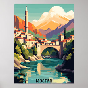 Mostar Bosnia Herzegovina Retro Vintage Travel Poster