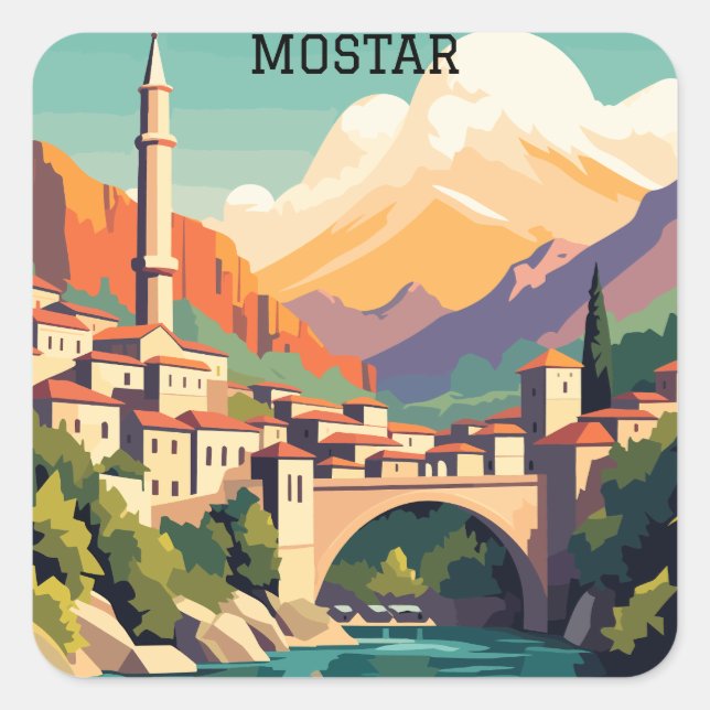 MOstar Bosnia Herzegovina Retro Vintage Travel Square Sticker (Front)