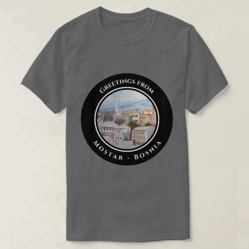 Mostar City Bosnia Acrylic Townscape Painting T_Shirt