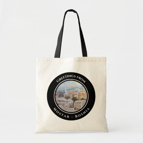 Mostar City Bosnia Acrylic Townscape Painting Tote Bag