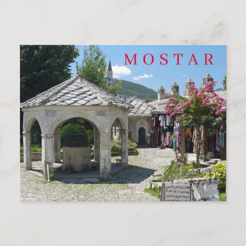 Mostar mosque courtyard postcard