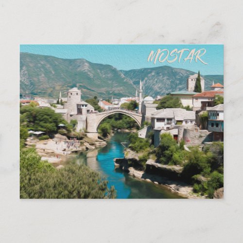 Mostar Oil Painting Photograph Postcard