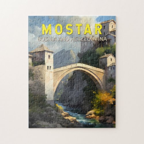 Mostar Stari Most Travel Oil Painting Art Vintage Jigsaw Puzzle