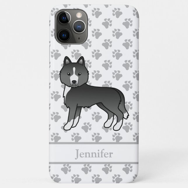 Mostly Black Siberian Husky Cartoon Dog & Name Case-Mate iPhone Case (Back)