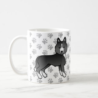 Mostly Black Siberian Husky Cartoon Dog &amp; Paws Coffee Mug