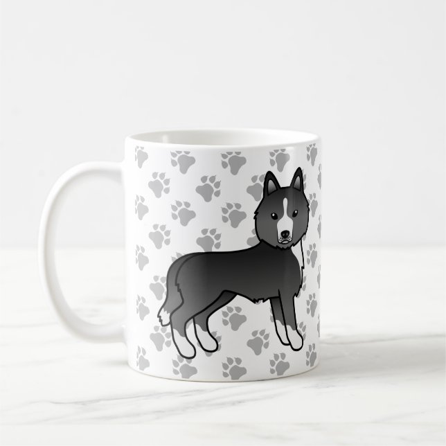 Mostly Black Siberian Husky Cartoon Dog & Paws Coffee Mug (Left)