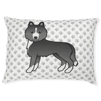 Mostly Black Siberian Husky Cartoon Dog &amp; Paws Pet Bed