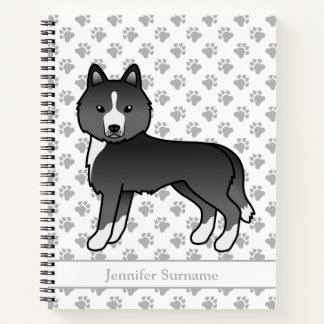 Mostly Black Siberian Husky Cartoon Dog &amp; Text Notebook