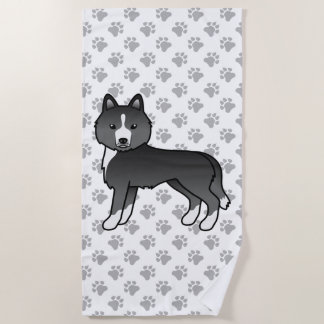 Mostly Black Siberian Husky Cute Cartoon Dog Beach Towel