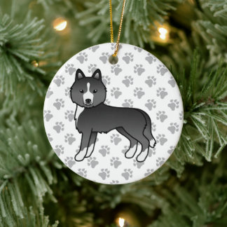 Mostly Black Siberian Husky Cute Cartoon Dog Ceramic Ornament