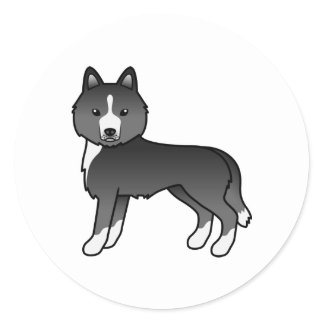 Mostly Black Siberian Husky Cute Cartoon Dog Classic Round Sticker