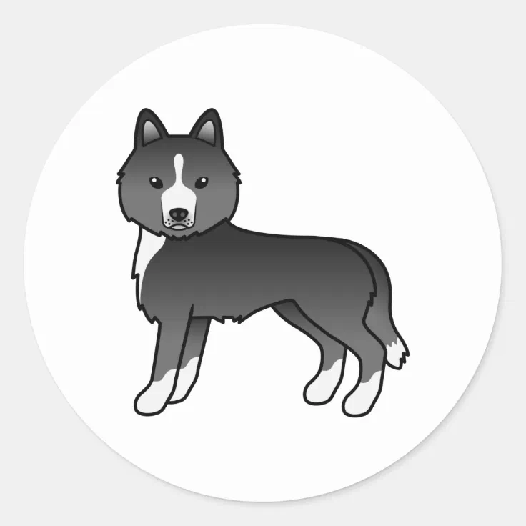 Mostly Black Siberian Husky Cute Cartoon Dog Classic Round Sticker Zazzle