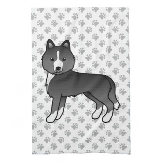 Mostly Black Siberian Husky Cute Cartoon Dog Kitchen Towel