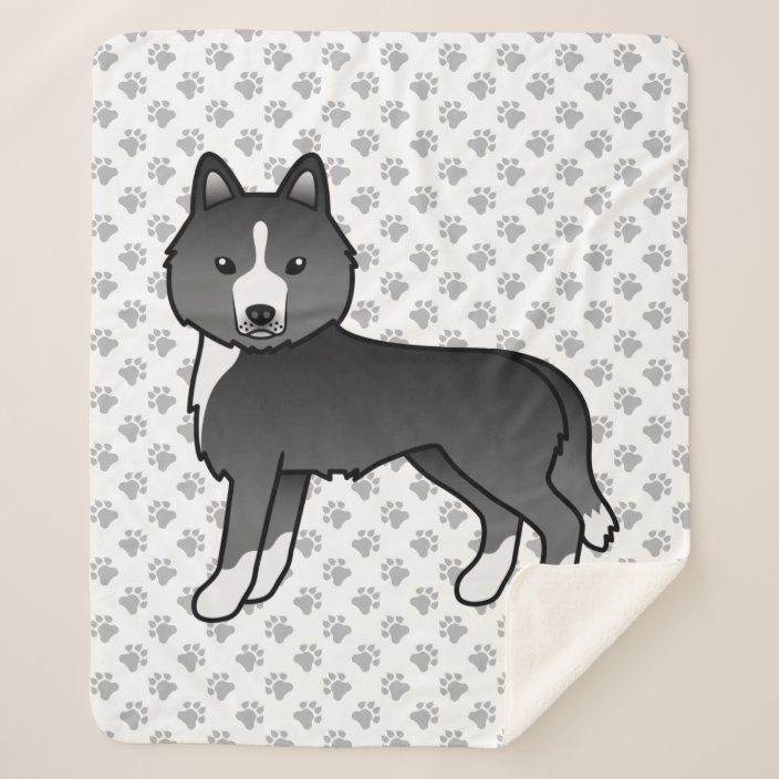 Mostly Black Siberian Husky Cute Cartoon Dog Sherpa Blanket