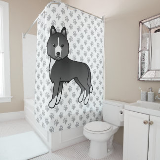 Mostly Black Siberian Husky Cute Cartoon Dog Shower Curtain