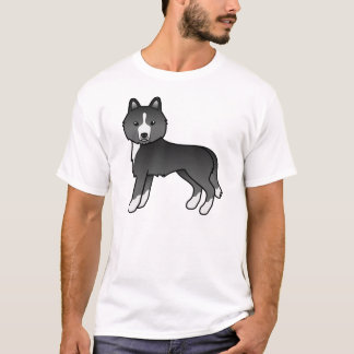 Mostly Black Siberian Husky Cute Cartoon Dog T-Shirt
