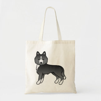 Mostly Black Siberian Husky Cute Cartoon Dog Tote Bag
