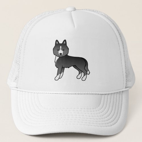 Mostly Black Siberian Husky Cute Cartoon Dog Trucker Hat