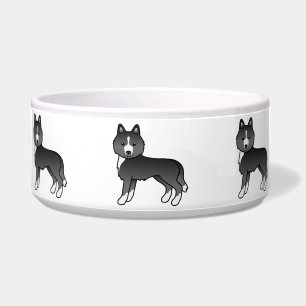Mostly Black Siberian Husky Cute Cartoon Dogs Bowl