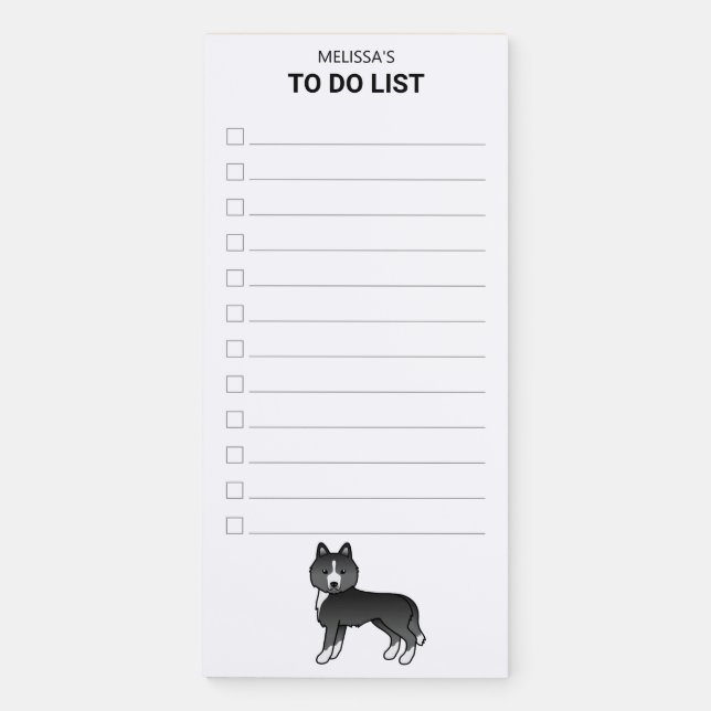 Mostly Black Siberian Husky Dog To Do List Magnetic Notepad (Front)