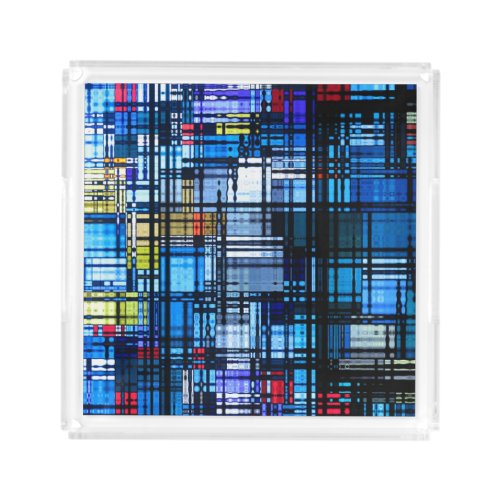 Mostly Blue Retro Modern Abstract Acrylic Tray