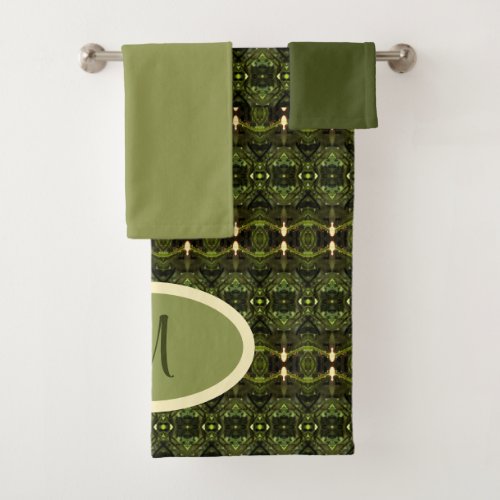 Mostly Green Abstract and Solid Color Bath Towel Set