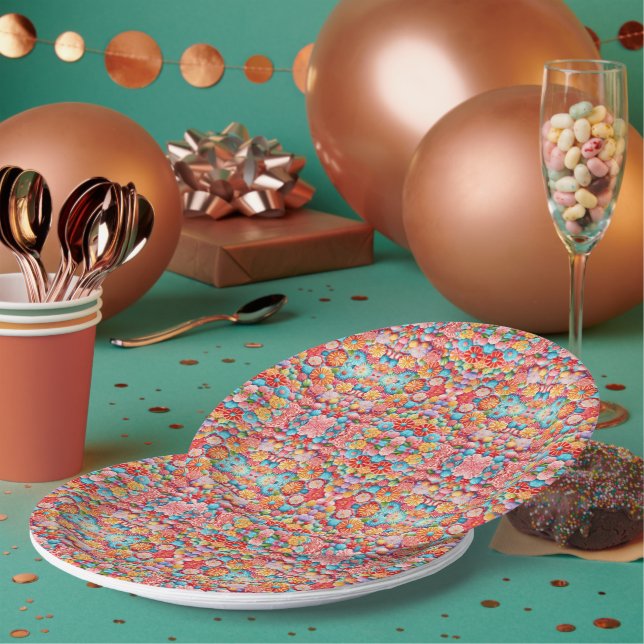 Mostly pink floral pattern design paper plates (Multi)