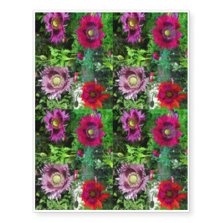 Mostly Pink Poppy Collage 4 per sheet Temporary Tattoos