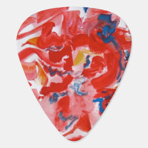 Mostly Red-Hand Painted Abstract Brushstrokes Guitar Pick
