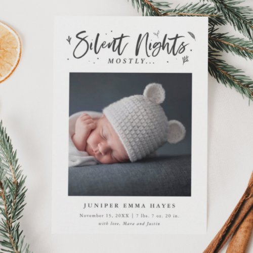 Mostly Silent Nights Christmas Baby Photo Birth Announcement