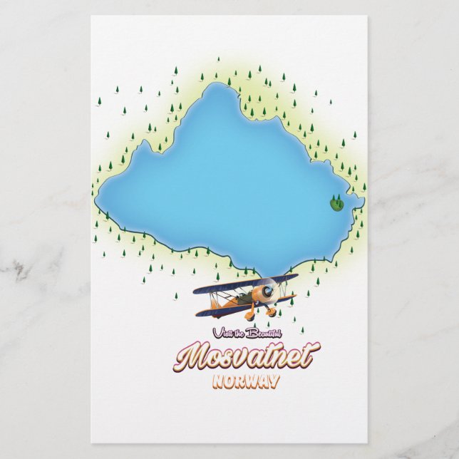 Mosvatnet Norway lake map art print. Stationery (Front)