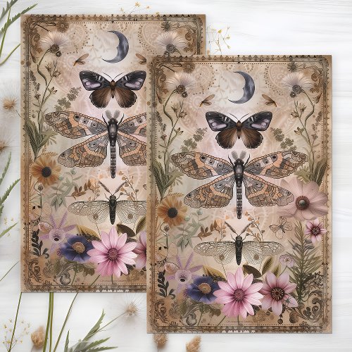 MOTH AND BUTTERFLY FLORAL DECOUPAGE TISSUE PAPER