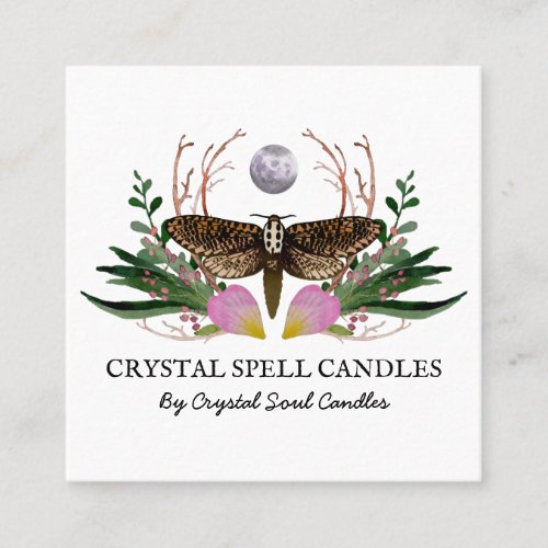 Moth And Moon Candle Intention Spell Square Business Card