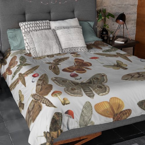 Moth and Mushroom Cottagecore Aesthetic Duvet Cover