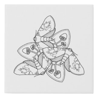 Moth and Mushroom Symmetrical Illustration Faux Canvas Print