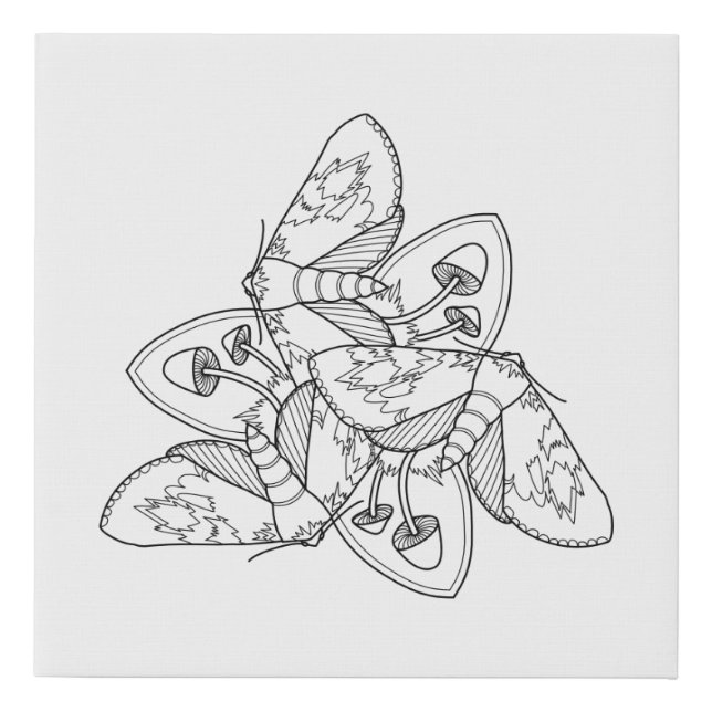 Moth and Mushroom Symmetrical Illustration Faux Canvas Print (Front)
