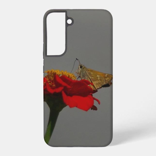 Moth and Red Zinnia Samsung Galaxy Case (Back)