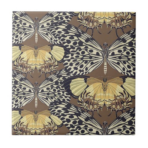 Moth Butterflies Spotted Yellow Black White Gold Ceramic Tile