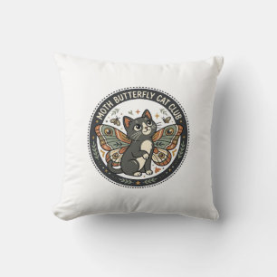 Moth Butterfly Cat POD Vector Art - Moth Butterfly Throw Pillow