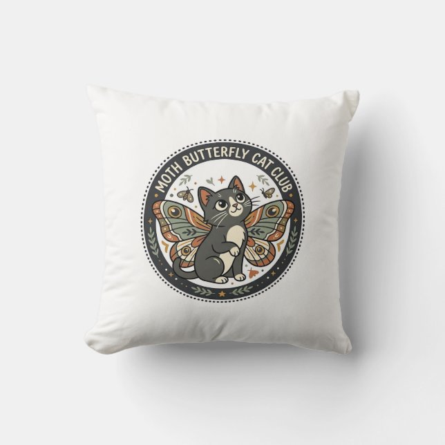 Moth Butterfly Cat POD Vector Art - Moth Butterfly Throw Pillow (Front)