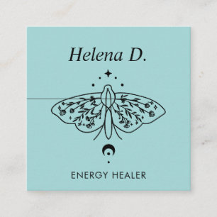 Moth Butterfly Moon Phase Reiki Practitioner Yoga  Square Business Card