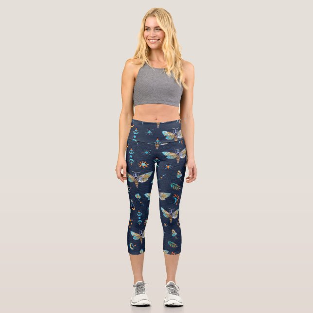 Moth Butterfly Pattern Capri Leggings (Front)
