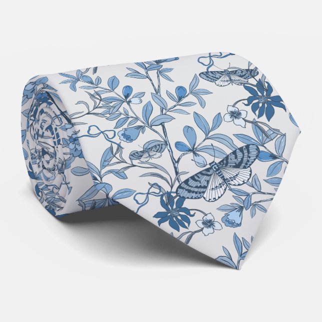 Moth Butterfly Pattern Neck Tie (Rolled)