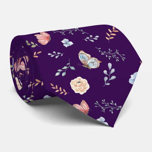 Moth Butterfly Pattern Neck Tie (Rolled)